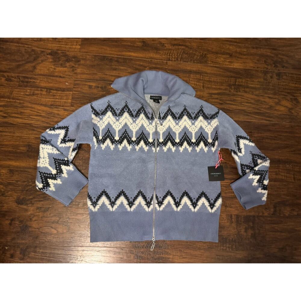 NWT CYNTHIA ROWLEY FULL ZIP SWEATER JACKET WOMENS SZ M BLUE